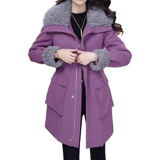 QYM JX1781加绒加厚派克服宽松保暖中长休闲收腰毛领外套 商品图4