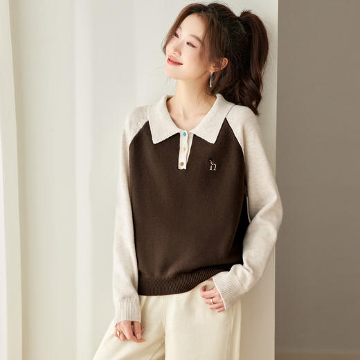 法式撞色POLO领内搭软糯毛衣，气质翻领针织衫上衣CC-27-25261 商品图0