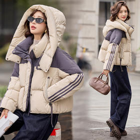 小个子羽绒服女短款，气质显瘦连帽白鸭绒外套HR-LHEZ5135