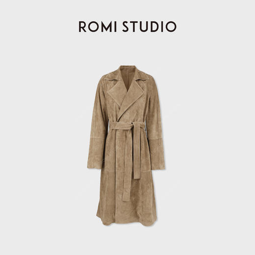 ROMI STUDIO非洲进口混种小羊皮挺阔收腰翻领皮风衣 RWCWWG6994 商品图0