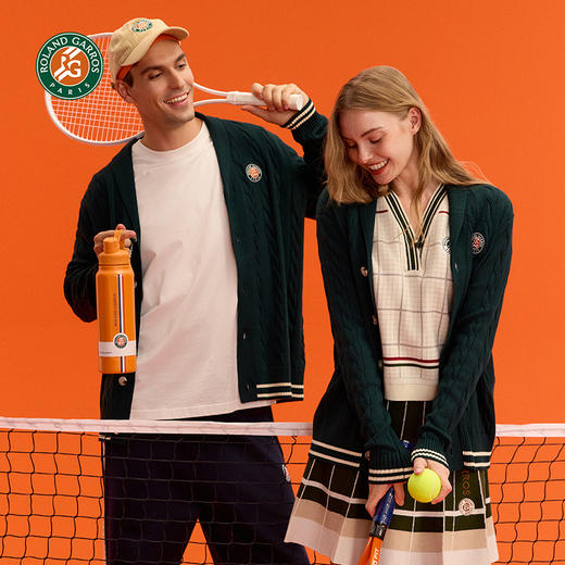 罗兰加洛斯法网开衫毛衣麻花纹V领男女春秋季针织衫宽松毛线外套 商品图1