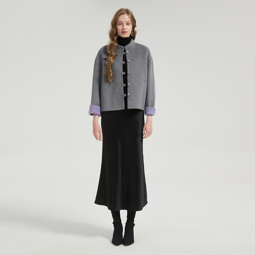 QH970斯尔丽2025新款国风手工樱桃小立领双面呢短大衣秋冬款羊毛大衣 商品图3