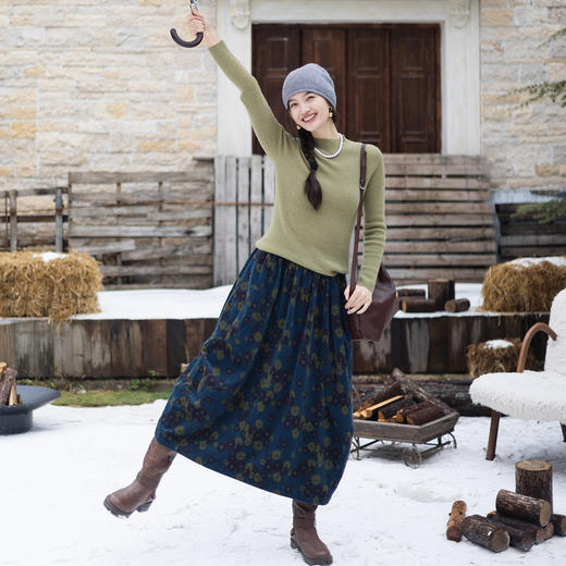 特绽放829朵/韵律针织衫·纯山羊绒毛衫坑条半高领打底毛衣针织衫 商品图1