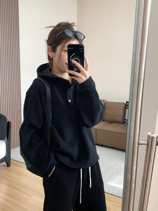 【篷派卫衣】秋冬加绒加厚棉质卫衣 松弛感插肩袖单排扣连帽绒衫 商品图3