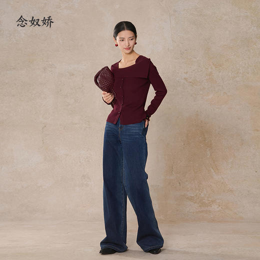 【商场同款】CNK5B83 “ 温柔一字肩毛衫 ” 显白纯羊毛无花果紫色毛衫 商品图6