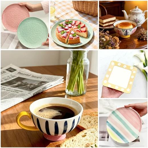 【出口餐具尾单-福利专场】复古简约餐具系列多彩边碗/花朵马克杯/小方盘/ 浮雕盘/平盘【CJ21】 商品图0