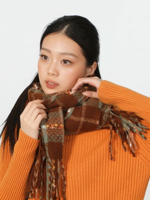 韩系百搭美拉德咖色格子围巾-纪念日百货门店同款167897585 商品图2
