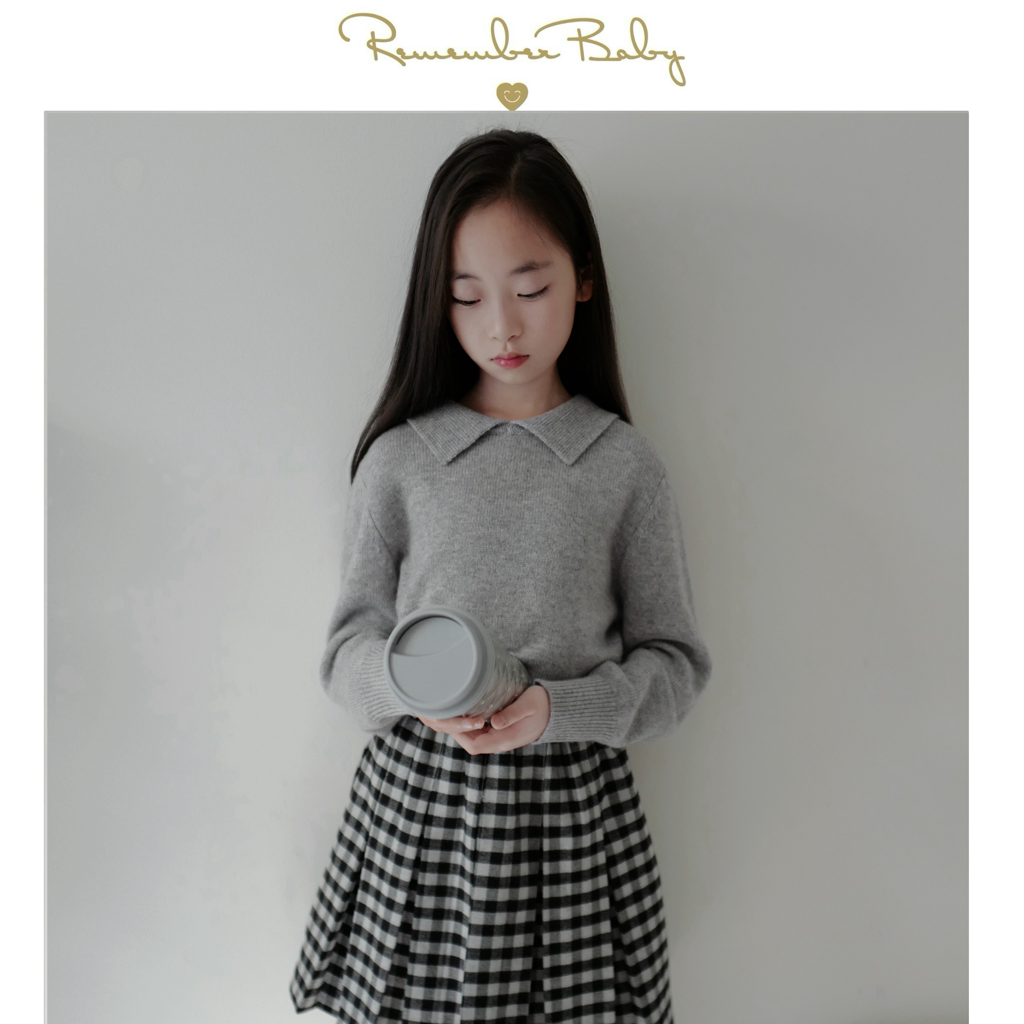 现货 / RATIONAL + GINGHAM  康赛妮100%羊绒 高级灰上衣 + 黑灰格纹百褶裙 （亲子款）