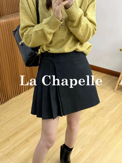 会员福利【加厚西装裙】拉夏贝尔/La Chapelle气质高腰A字短裙~设计感显瘦遮胯减龄百褶裙 商品图1