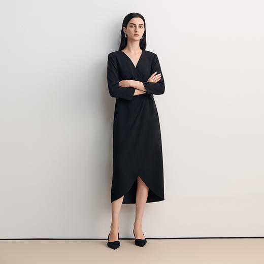 EITIE爱特爱V领腰封结合褶裥设计层次感简约大气礼服8577204 商品图2