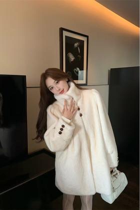 ELLA JADE 高级感气质立领貂毛皮草大衣外套 21987