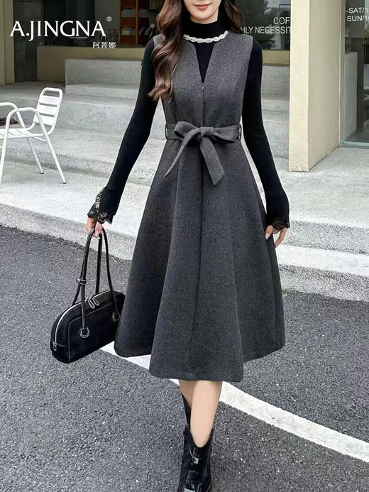 【黄金分割】阿菁娜冬季新款法式背心裙套装羊毛A字摆遮胯显瘦黄金分割线设计一衣多穿优雅F30D230005 商品图0