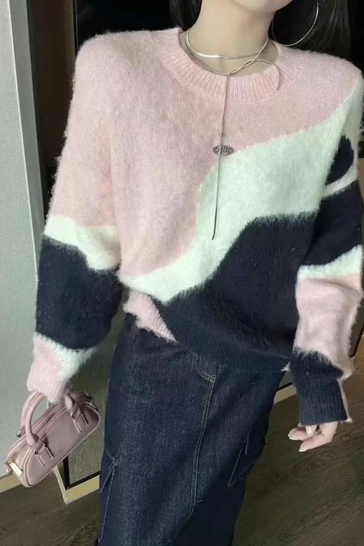 LNNNS 粉色撞色宽松圆头毛衣 21785 商品图0