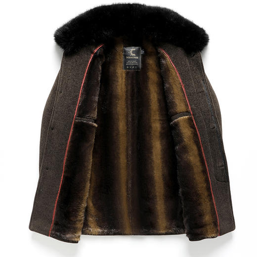 冬季新款加绒加厚男装毛呢外套中年男士休闲保暖可脱卸毛领内胆大衣 商品图4