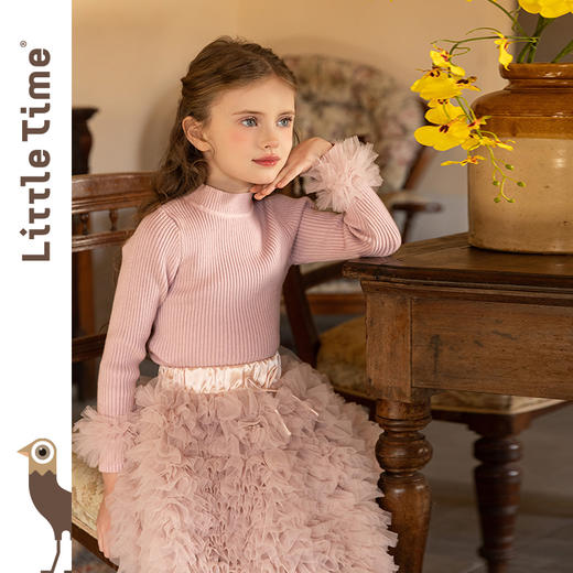 littletime女童毛衣2025秋冬花边袖口百搭保暖亲肤百搭高级感毛衣 商品图2
