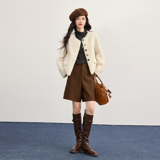 【年货节】熙世界小香风毛绒绒短外套女2025冬季新款仿猫绒开衫上衣皮毛一体 商品图3