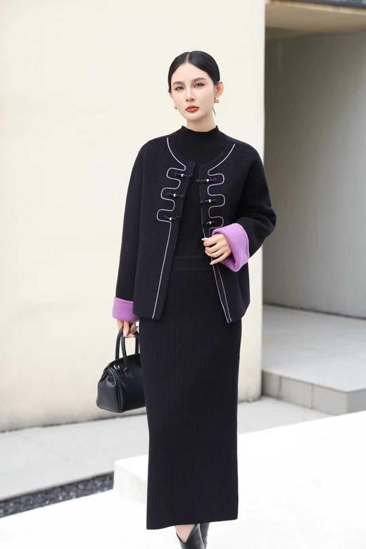 伯妮斯茵 | 新中式国风 盘扣撞色双面呢外套 圆领短款毛呢上衣 秋冬气质复古外套 SZ6A18 商品图1