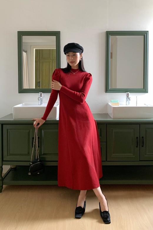 amadella 红色修身针织长款连衣裙 21780 商品图4