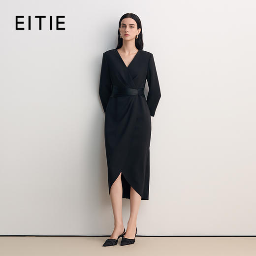 EITIE爱特爱V领腰封结合褶裥设计层次感简约大气礼服8577204 商品图0