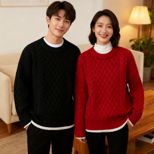 【新款圆领毛衣情侣针织上衣JH-22606】穿加绒毛衣，拥抱起来格外温暖❗️ 一件顶三件毛衣，犹如“婴儿肌肤般”纤细柔嫩-XJC 商品图6