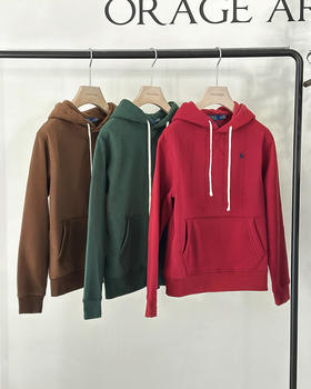 单品包邮现货 THS-限时 RL马球家 情侣款 休闲卫衣内里加绒连帽上衣 3色 QI145