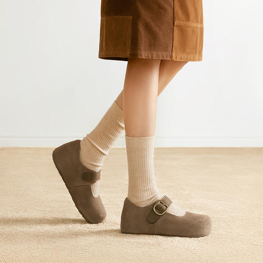 【上新】千百度薄底全包勃肯鞋女2026春冬新款平底玛丽珍深口休闲真皮单鞋A26125362 商品图4