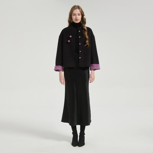 QH970斯尔丽2025新款国风手工樱桃小立领双面呢短大衣秋冬款羊毛大衣 商品图8