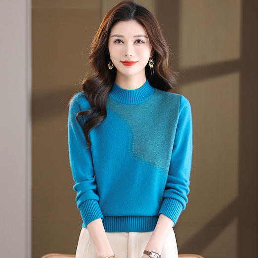 FCY 针织套头毛衫半高领毛衣大码洋气提花厚毛衣 商品图1