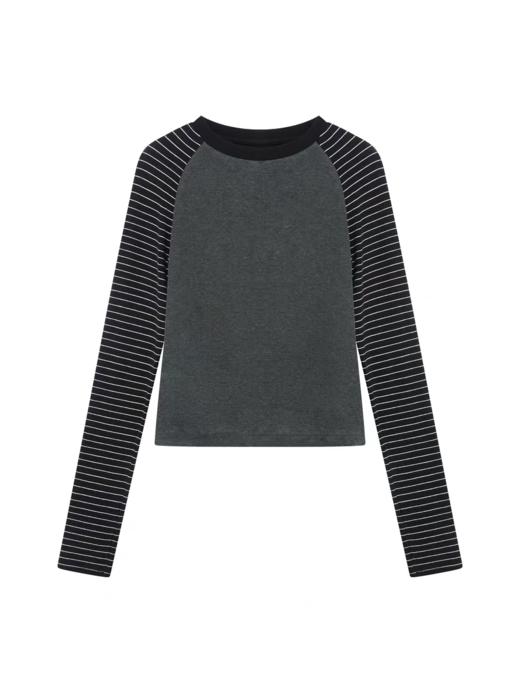 出逃赤岗西/25AWT188/撞色插肩修身长袖T恤 商品图3