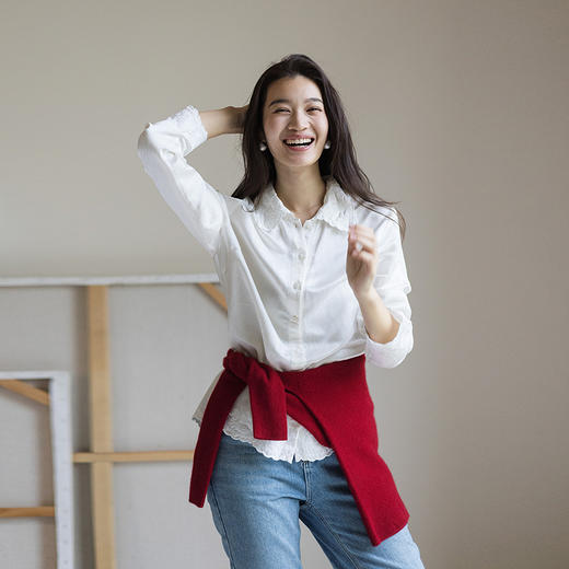 绽放832朵/亚麻混纺浪漫重工刺绣长袖衬衫女新款一手长翻领衬衣 商品图0