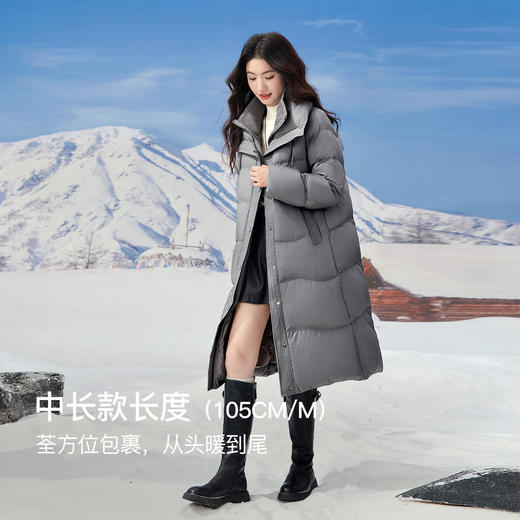 【年货节】熙世界灰色羽绒服女长款冬季2025新款假两件双层领白鸭绒防风外套 商品图2
