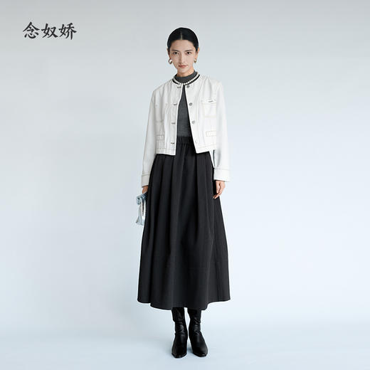 【商场同款】CNJ5B78 “ 骑士夹克 ” 柔和米白色撞色明线圆领牛仔外套 商品图12