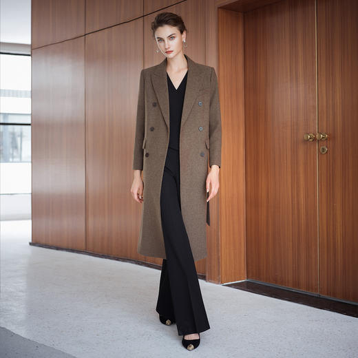 IWY/秋冬棕色老钱风羊毛大衣女中长款韩版新款高端轻奢毛呢外套C2505 商品图3