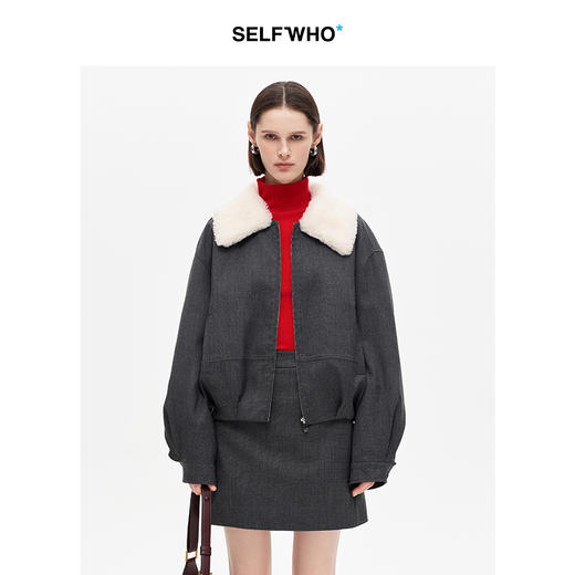 SELFWHO90白鸭绒智感灰毛领羽绒服女2025冬新款宽松拉链保暖外套 商品图0