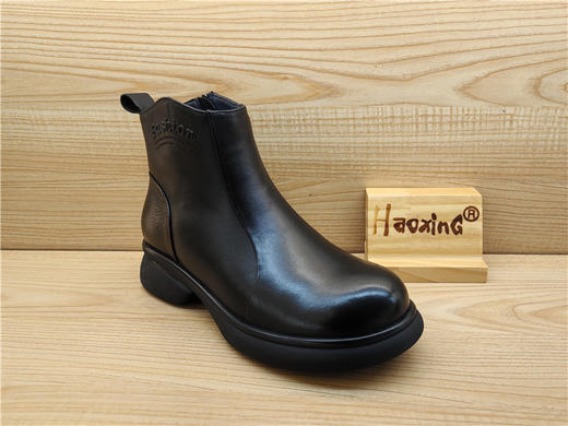 2024豪行冬款专柜正品真皮短靴休闲舒适低跟加绒女棉鞋24450272M 商品图1