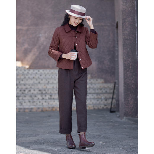 红念红色菱格棉服女短款小个子设计感冬季2025年新款冬装外套上衣 商品图2