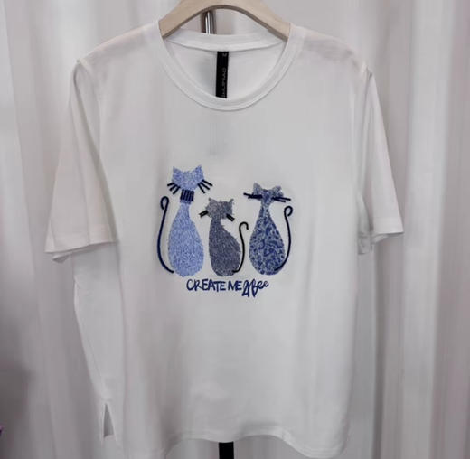 【面料超好，不变形】水淼2026春猫咪印花休闲百搭T恤2487 商品图2