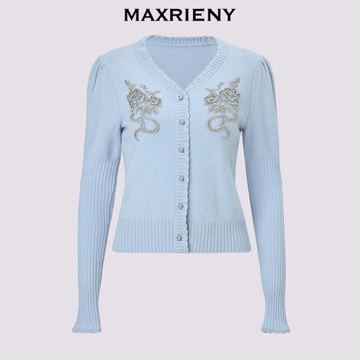 MAXRIENY【商场同款-节庆穿搭】MAXRIENY宫廷复古银色亮片刺绣毛衣(货号:MC85SW792) 商品图4