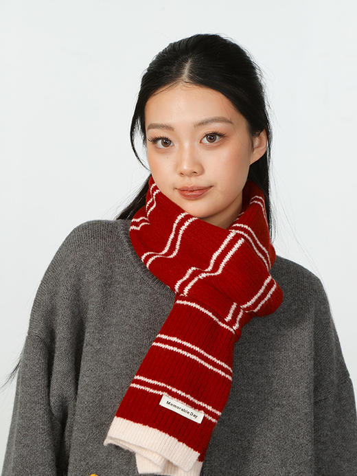 轻便保暖DM复古条纹红色围巾-纪念日百货门店同款167894261 商品图3