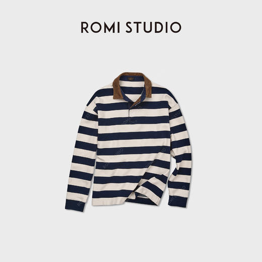 ROMI STUDIO“随性复古”全棉条纹撞色Polo领灯芯绒长袖 RWCASU6577 商品图0