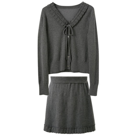 三彩2026春季新款针织套装V领针织衫高腰A字裙半身裙两件套M 商品图4