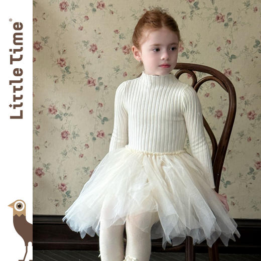 littletime女童连衣裙2025秋冬富家千金风小香风珍珠斗篷收腰裙 商品图2