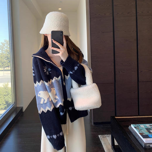 氛围感！ 慵懒时髦高领针织毛衣开衫厚外套女2025新款秋冬！ 商品图2