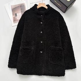 D121032冬季轻盈高保暖立领单排扣羊羔毛高质感毛毛外套