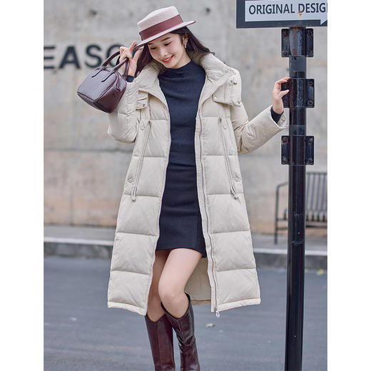 红念奶白色鹅绒连帽羽绒服女长款面包服冬季2025新款高端冬装外套 商品图0