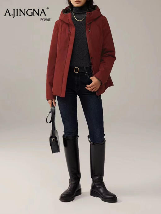 【两面穿】阿菁娜新年新款开运红羽绒服可两面穿连帽设计防风保暖锁温F30D216030 商品图0