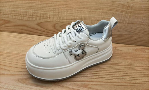 豪行秋季新款24363001真皮百搭厚底小白鞋休闲增高女鞋板鞋 商品图2