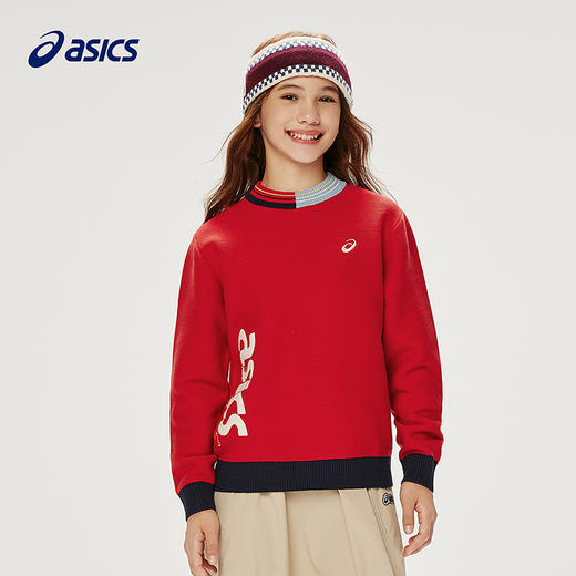 ASICS/亚瑟士童装25年冬季儿童LOGO绣花撞色领毛衫舒适柔软百搭 商品图3