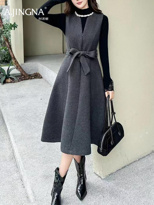 【黄金分割】阿菁娜冬季新款法式背心裙套装羊毛A字摆遮胯显瘦黄金分割线设计一衣多穿优雅F30D230005 商品图1