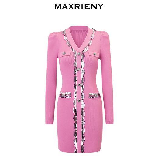 MAXRIENYKitty粉v领小香连衣裙裙子女年高级气质感(货号:MC88DR817) 商品图4